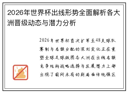 2026年世界杯出线形势全面解析各大洲晋级动态与潜力分析 2026年世界杯出线形势全面解析各大洲晋级动态与潜力分析